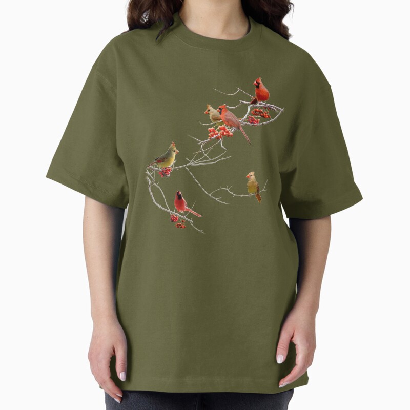Cardinals Perching On Branches Unisex Graphic T Shirt Short Sleeve Tee Everyday Casual Wear 2