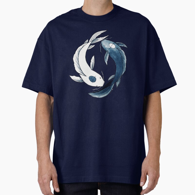 Tui And La - Yin & Yang Koi Unisex Graphic T Shirt Short Sleeve Tee Everyday Casual Wear