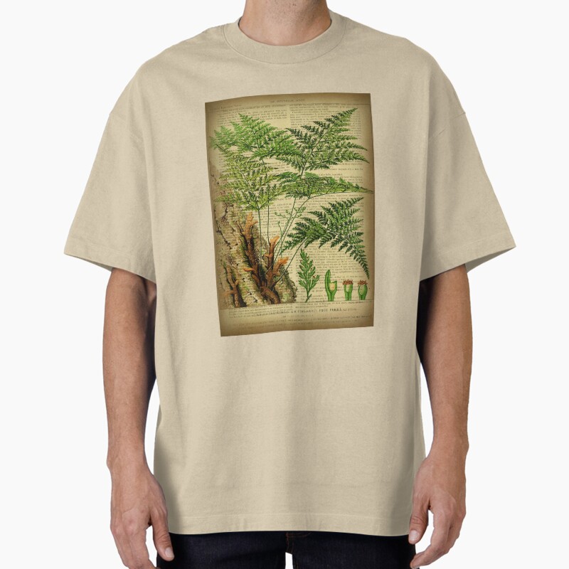 Botanical Print, On Old Book Page - Fern Unisex Graphic T Shirt Short Sleeve Tee Everyday Casual Wear