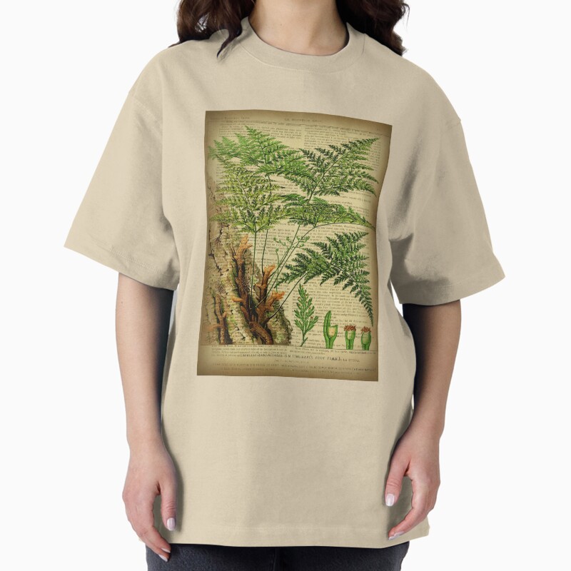 Botanical Print, On Old Book Page - Fern Unisex Graphic T Shirt Short Sleeve Tee Everyday Casual Wear 2