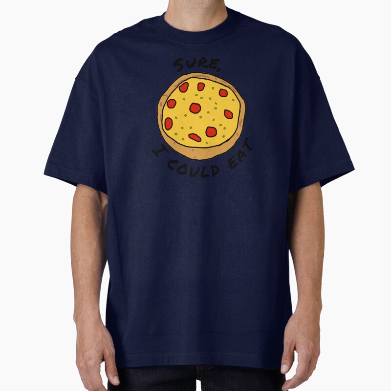 Funny Cartoon Food Pepperoni Pizza With Text Sure I Could Eat Unisex Graphic T Shirt Short Sleeve Tee Everyday Casual Wear