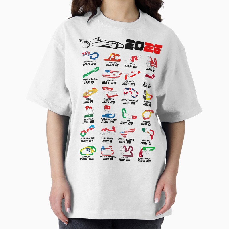 Calendar Formula Race Cars 2026 Circuits Colors White V2 Unisex Graphic T Shirt Short Sleeve Tee Everyday Casual Wear 2