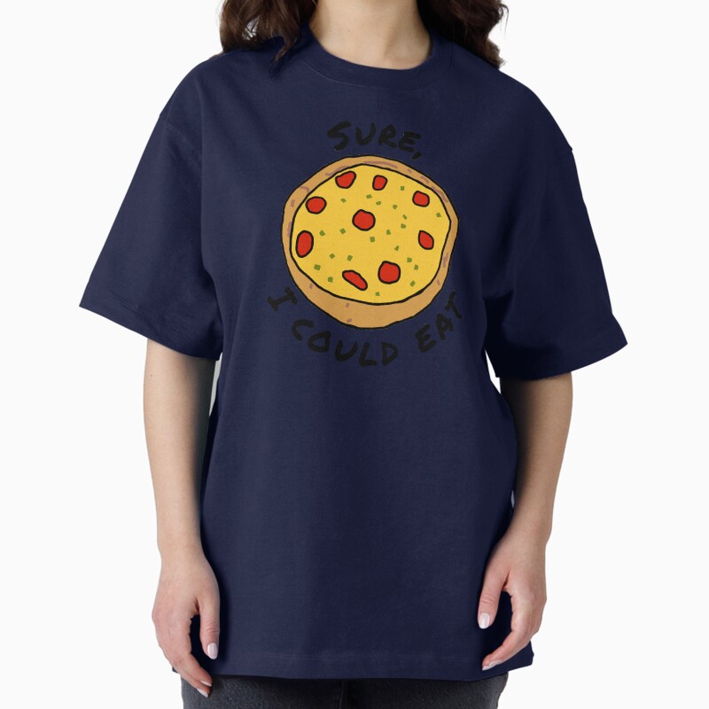 Funny Cartoon Food Pepperoni Pizza With Text Sure I Could Eat Unisex Graphic T Shirt Short Sleeve Tee Everyday Casual Wear 2