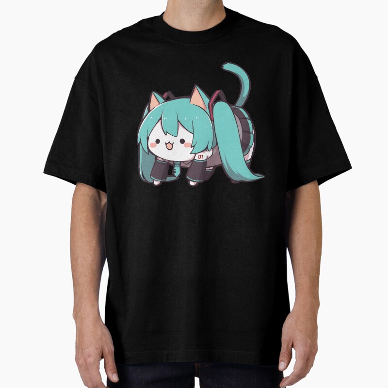 Hatsune Miku Cat Unisex Graphic T Shirt Short Sleeve Tee Everyday Casual Wear