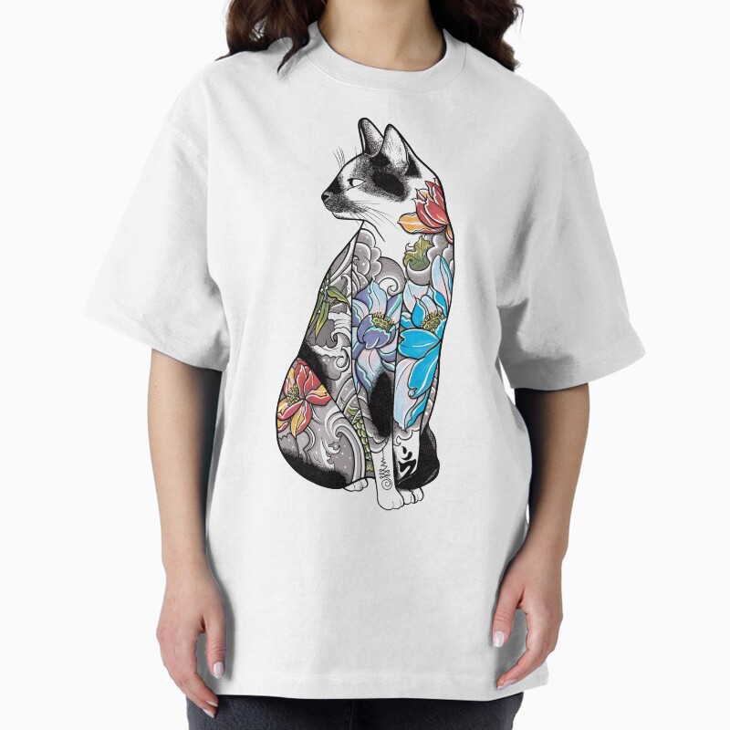 Cat In Lotus Tattoo Unisex Graphic T Shirt Short Sleeve Tee Everyday Casual Wear 2