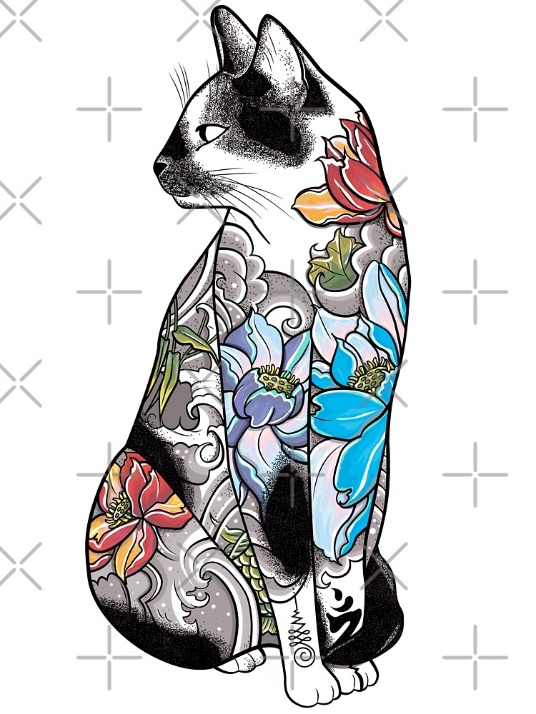 Cat In Lotus Tattoo Unisex Graphic T Shirt Short Sleeve Tee Everyday Casual Wear 3