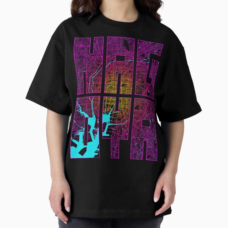 Nagoya City Map Of Japan - Neon Unisex Graphic T Shirt Short Sleeve Tee Everyday Casual Wear 2