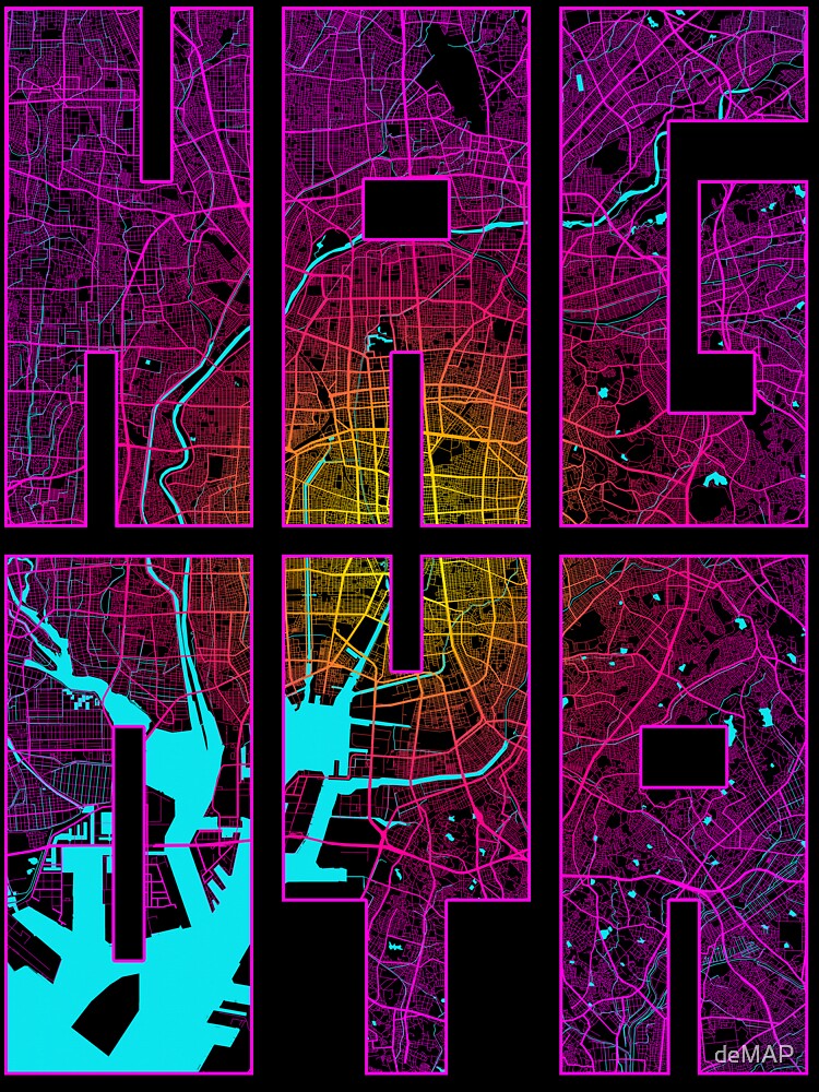 Nagoya City Map Of Japan - Neon Unisex Graphic T Shirt Short Sleeve Tee Everyday Casual Wear 3
