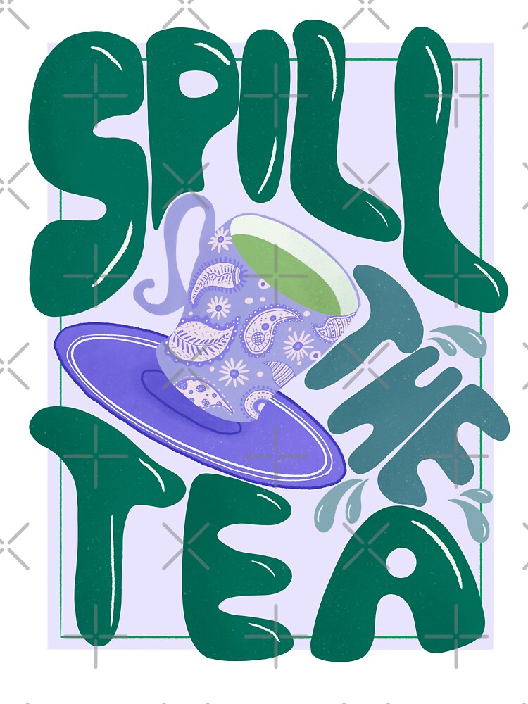 Spill The Tea - Retro Hand Lettering - Green And Purple Unisex Graphic T Shirt Short Sleeve Tee Everyday Casual Wear 3