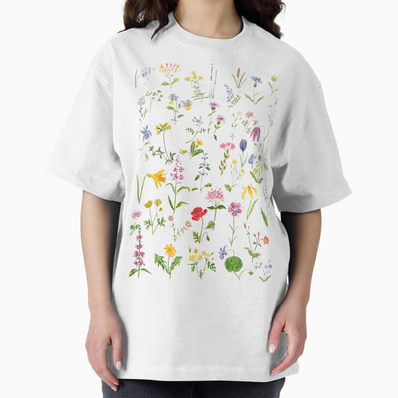 Hand Painted Botanical Colorful Countryside Wildflowers Watercolor Painting Unisex Graphic T Shirt Short Sleeve Tee Everyday Casual Wear 2