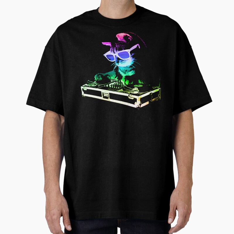 House Cat (Rainbow Dj Kitty) Unisex Graphic T Shirt Short Sleeve Tee Everyday Casual Wear