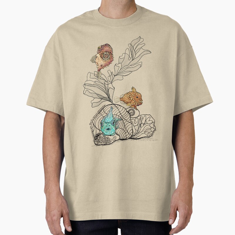 Three Pacific Spiny Lumpsuckers Doodle Unisex Graphic T Shirt Short Sleeve Tee Everyday Casual Wear