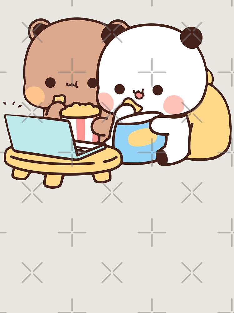 Dudu Bear And Bubu Panda Watching Movie Together Unisex Hoodie Pullover Casual Streetwear Graphic Print 3