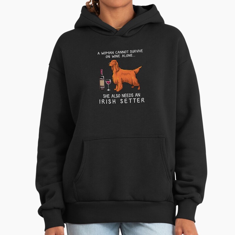 Irish Setter And Wine Funny Dog Unisex Hoodie Pullover Casual Streetwear Graphic Print 2