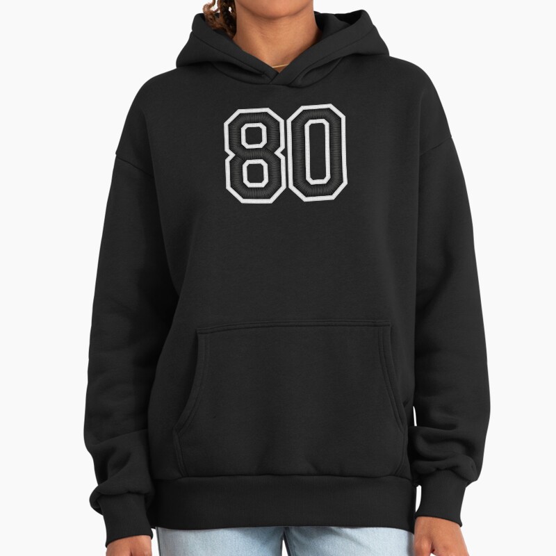 80 Black Jersey Sports Number Eighty Football 80 Unisex Hoodie Pullover Casual Streetwear Graphic Print 2