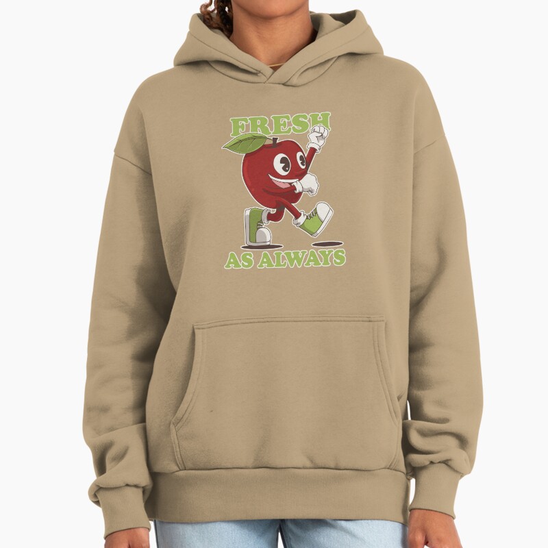 Fresh As Always - Energetic Apple Character Unisex Hoodie Pullover Casual Streetwear Graphic Print 2