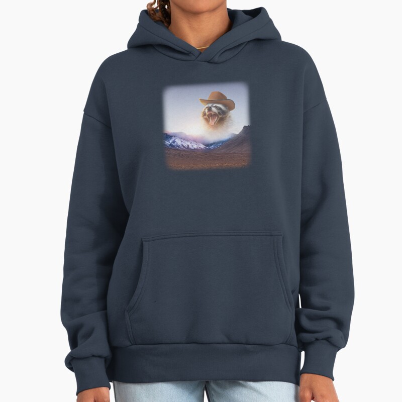 Cowboy Raccoon Word Art Unisex Hoodie Pullover Casual Streetwear Graphic Print 2