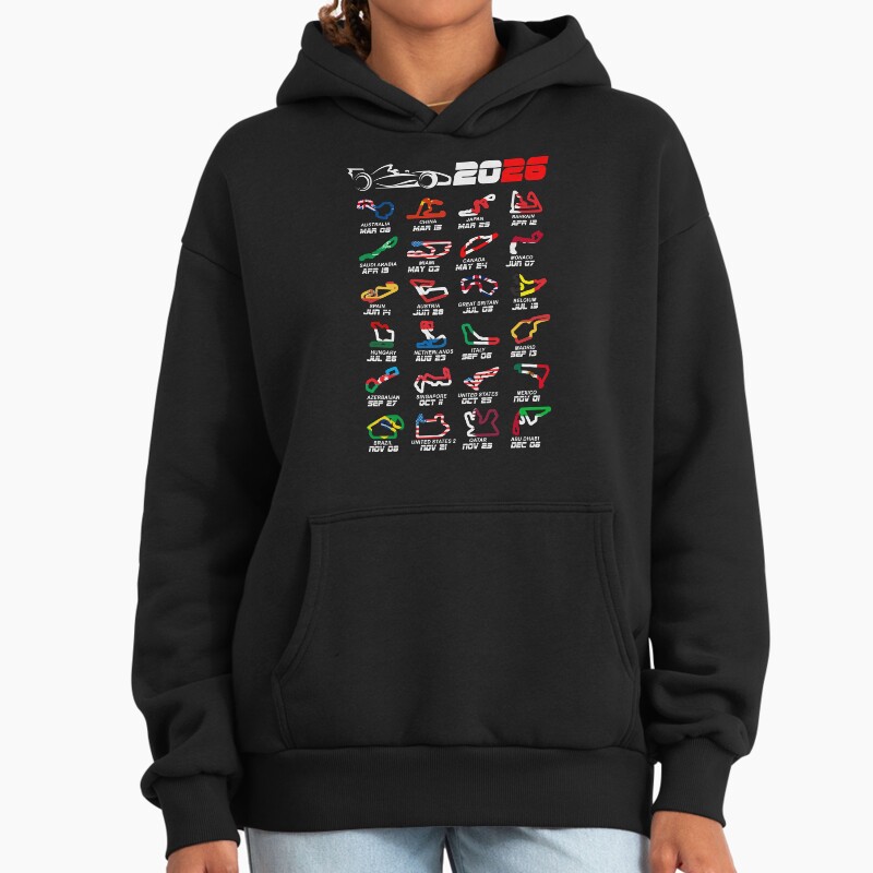 Calendar Formula Race Cars 2026 Circuits Colors V2 Unisex Hoodie Pullover Casual Streetwear Graphic Print 2