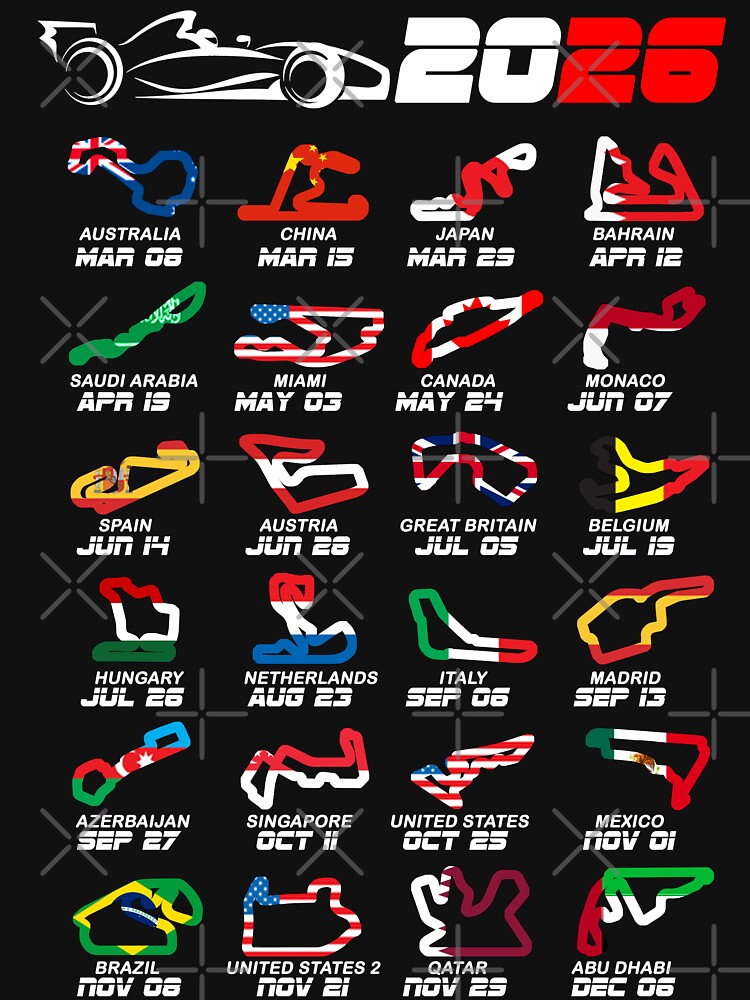 Calendar Formula Race Cars 2026 Circuits Colors V2 Unisex Hoodie Pullover Casual Streetwear Graphic Print 3
