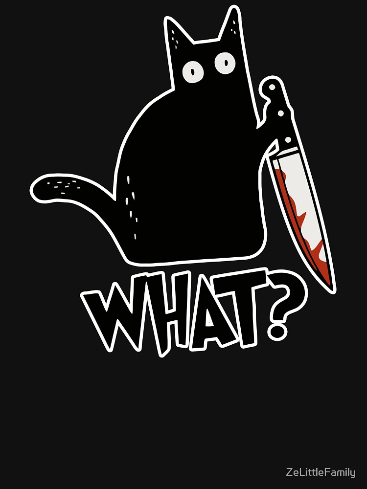Cat What? Murderous Black Cat With Knife Gift Premium Unisex Hoodie Pullover Casual Streetwear Graphic Print 3