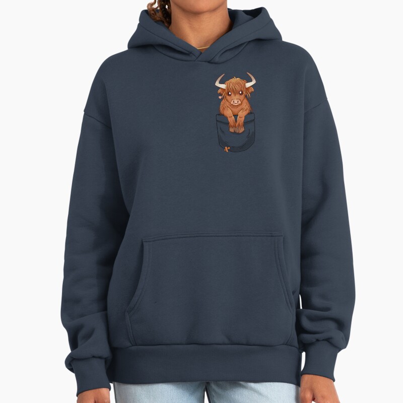 Pocket Cute Scottish Highland Cow Unisex Hoodie Pullover Casual Streetwear Graphic Print 2