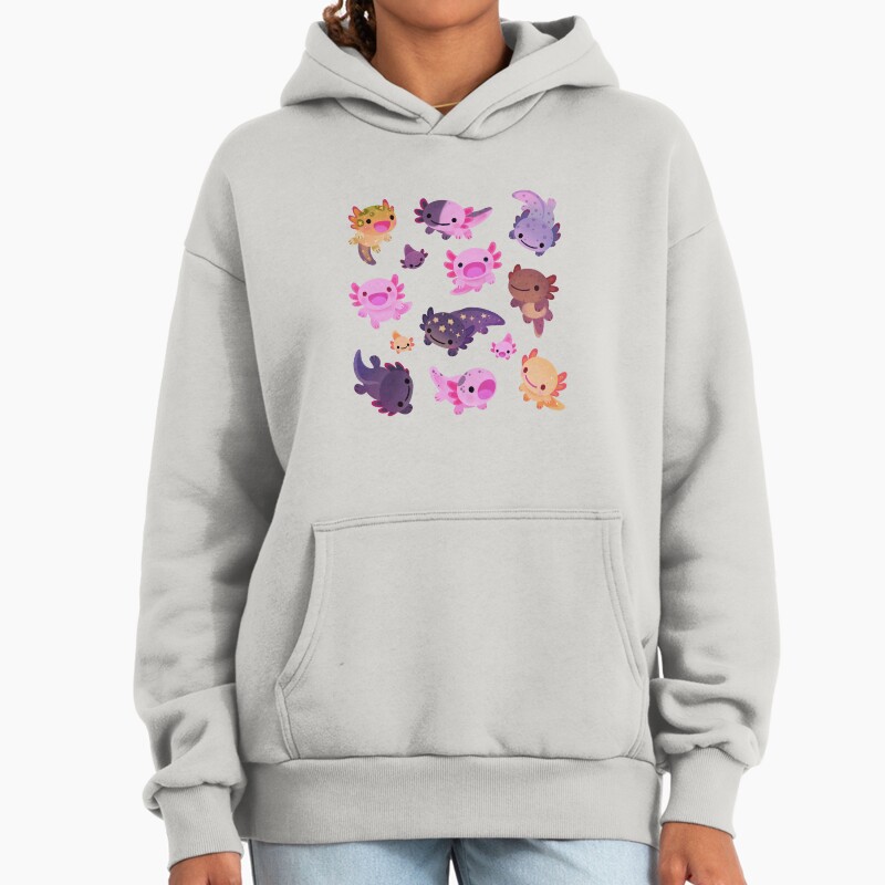 Happy Axolotl Unisex Hoodie Pullover Casual Streetwear Graphic Print 2