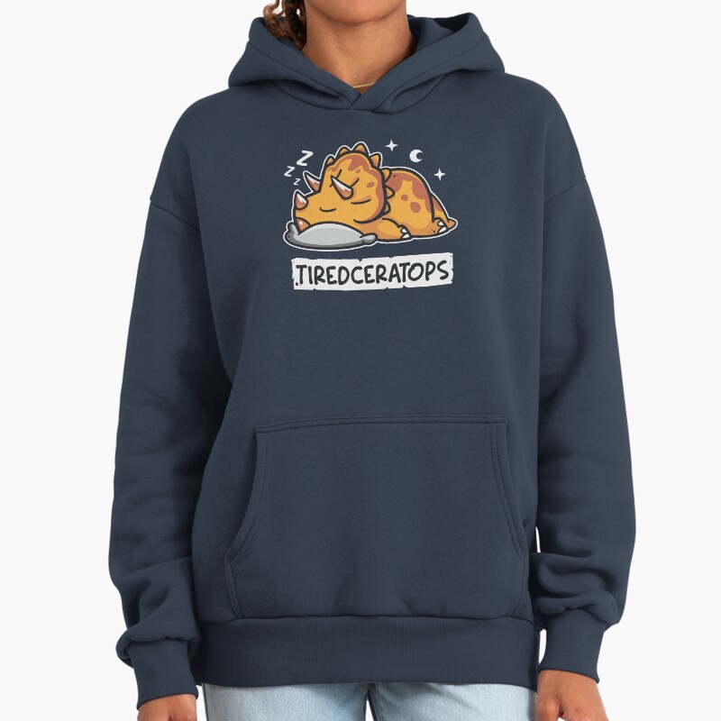 Tiredceratops - Lazy Triceratops Dinosaur Unisex Hoodie Pullover Casual Streetwear Graphic Print 2
