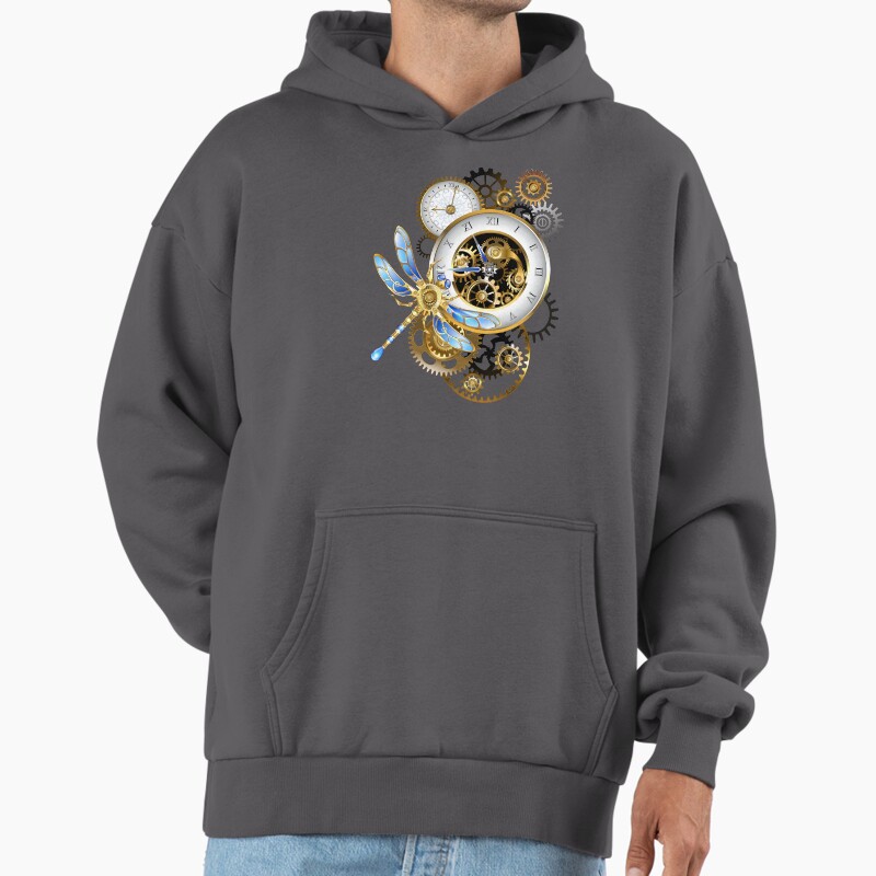 Steampunk Dials With Dragonfly Unisex Hoodie Pullover Casual Streetwear Graphic Print