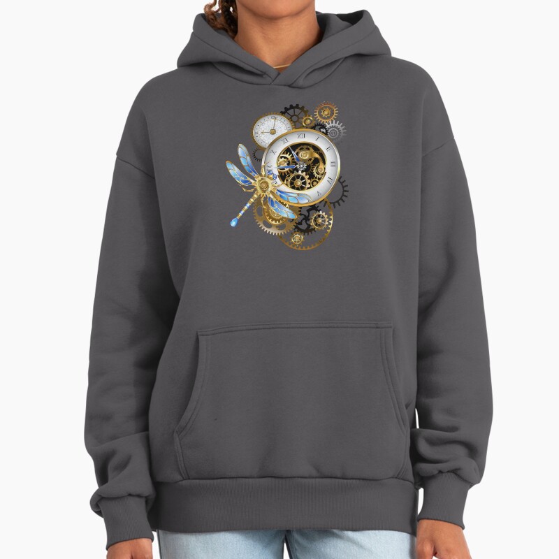 Steampunk Dials With Dragonfly Unisex Hoodie Pullover Casual Streetwear Graphic Print 2