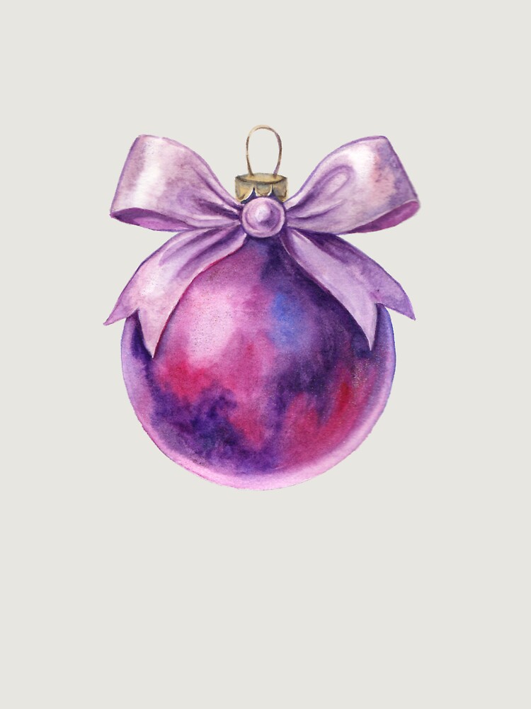 Purple Watercolour Christmas Bauble With Bow Unisex Hoodie Pullover Casual Streetwear Graphic Print 3