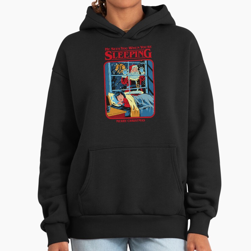 He Sees You When You'Re Sleeping Unisex Hoodie Pullover Casual Streetwear Graphic Print 2