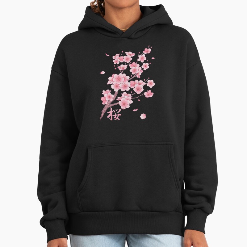 Falling Sakura Cherry Blossom Unisex Hoodie Pullover Casual Streetwear Graphic Print 2