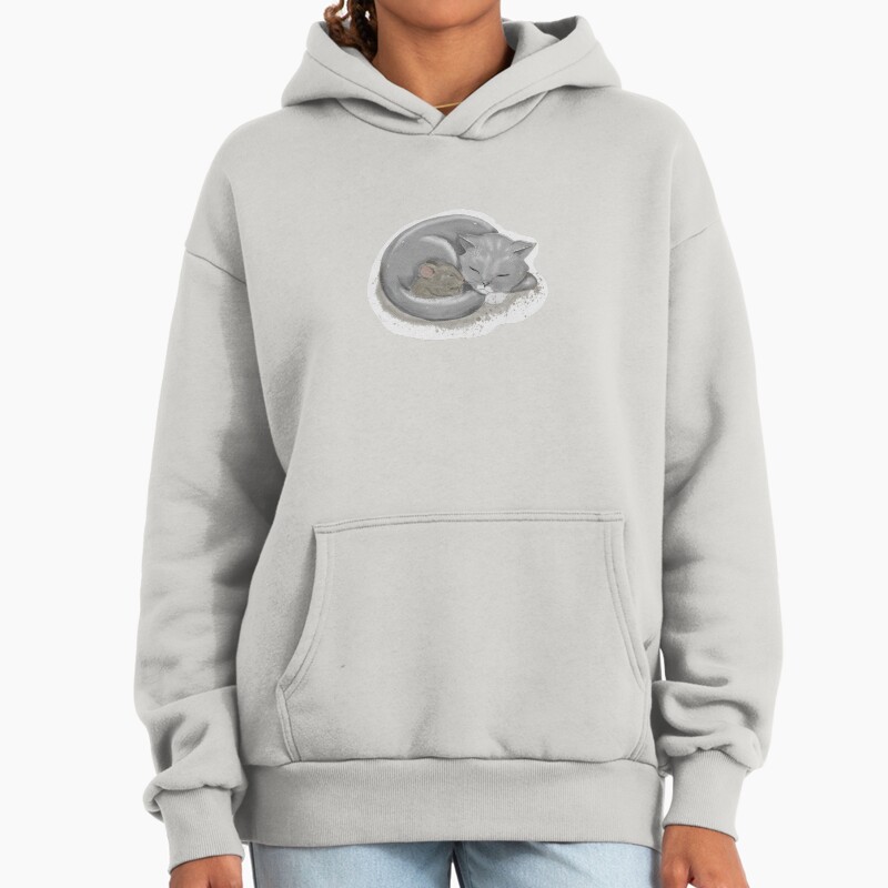 Cute Cat With Mouse Unisex Hoodie Pullover Casual Streetwear Graphic Print 2