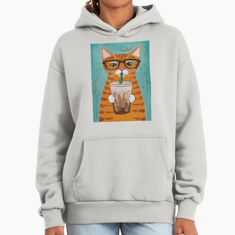 Iced Coffee Cat Unisex Hoodie Pullover Casual Streetwear Graphic Print 2