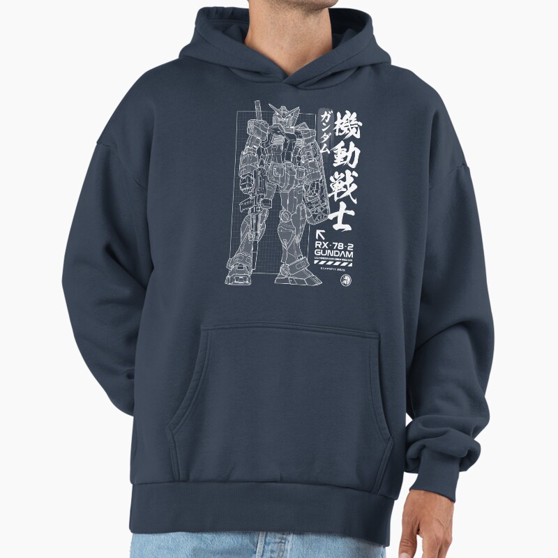 Gundam Blueprint Mecha Engineering Art Print Unisex Hoodie Pullover Casual Streetwear Graphic Print