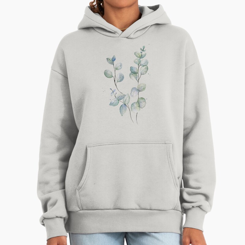 Eucalyptus - Green Watercolour Botanical Illustration Unisex Hoodie Pullover Casual Streetwear Graphic Print 2