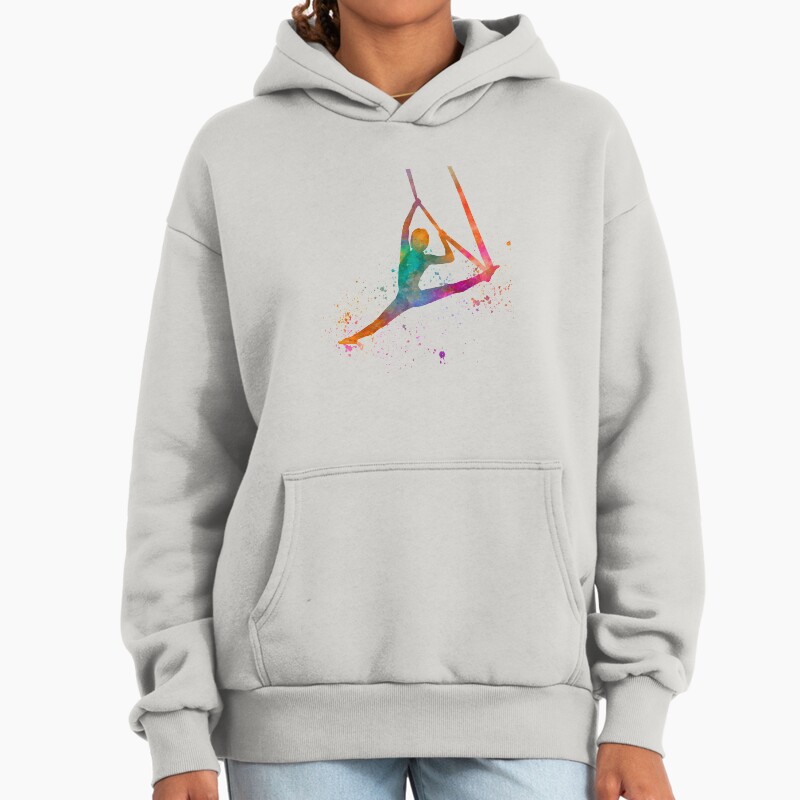 Young Man Practicing Aerial Yoga In The Gym Watercolor 01 Unisex Hoodie Pullover Casual Streetwear Graphic Print 2