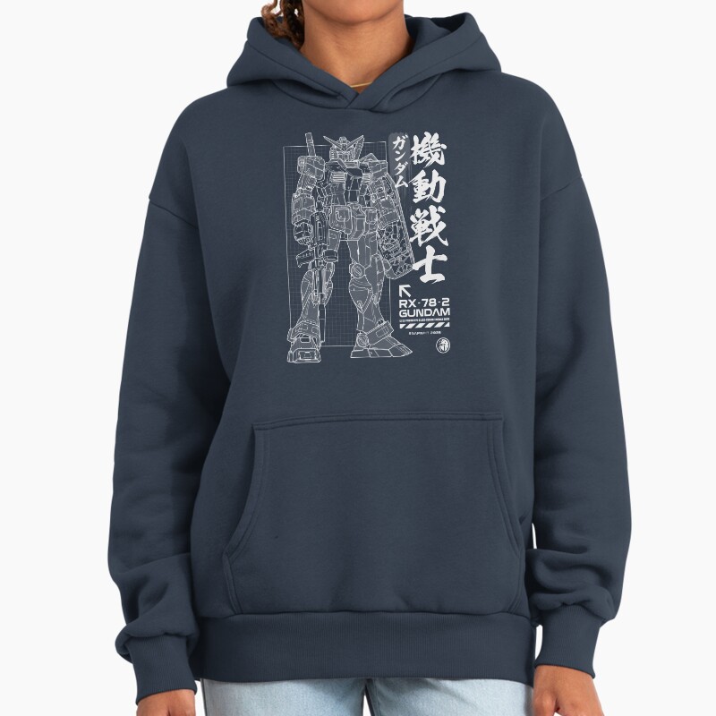 Gundam Blueprint Mecha Engineering Art Print Unisex Hoodie Pullover Casual Streetwear Graphic Print 2