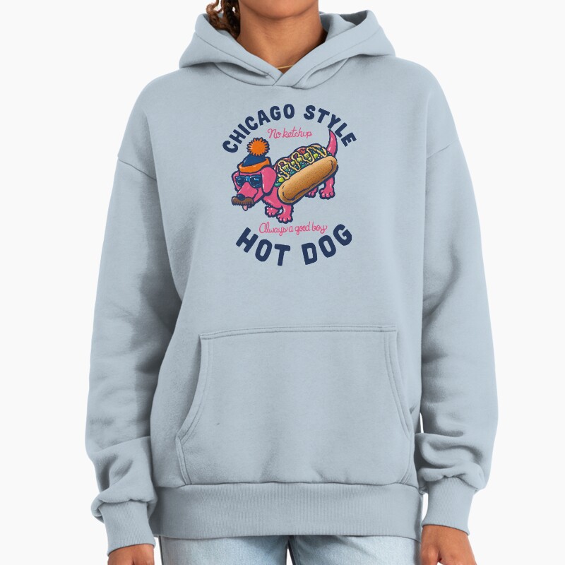 Da Chicago Dog With Text Unisex Hoodie Pullover Casual Streetwear Graphic Print 2