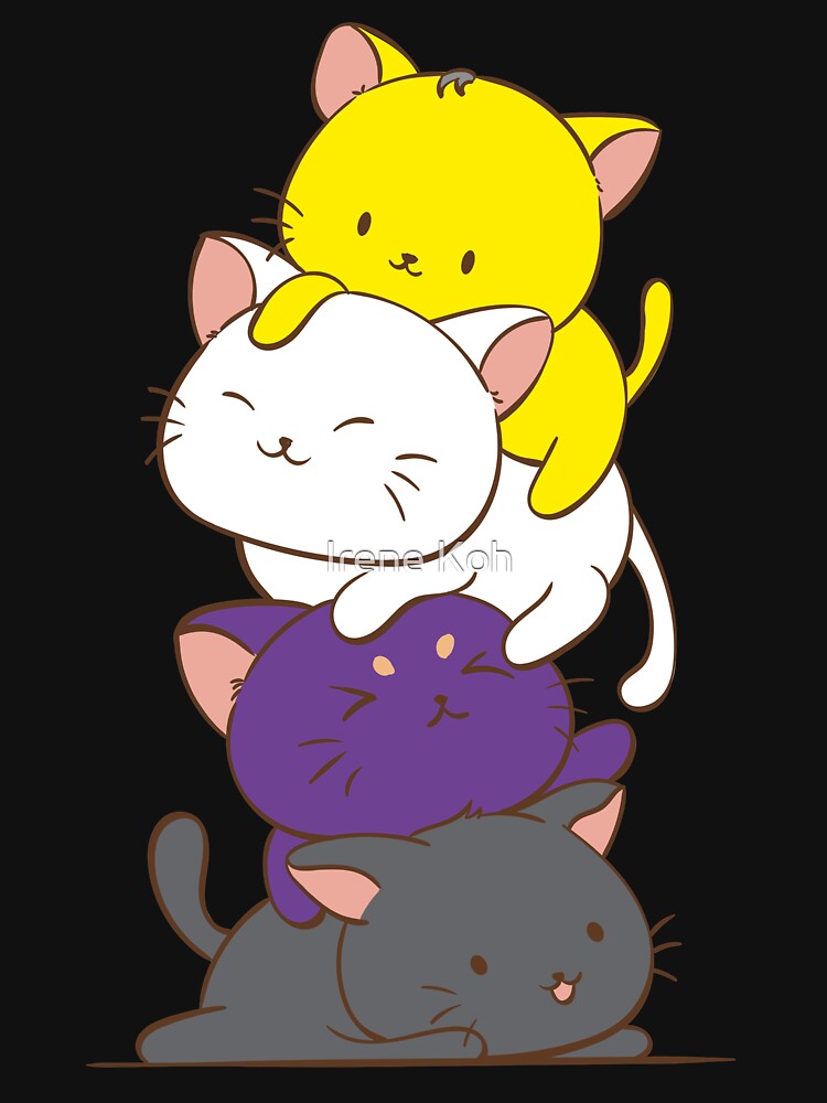 Nonbinary Pride Flag Kawaii Cats Cute Lgbtq Non-Binary Kitty For Enby Unisex Hoodie Pullover Casual Streetwear Graphic Print 3