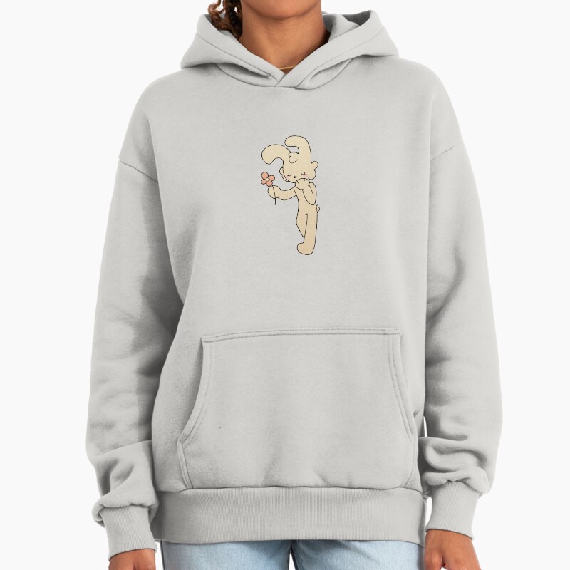 Bunny Holding A Flower Unisex Hoodie Pullover Casual Streetwear Graphic Print 2