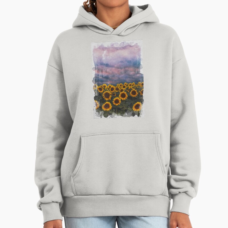 Sunflower Field Watercolor Nature Art Painting  Unisex Hoodie Pullover Casual Streetwear Graphic Print 2