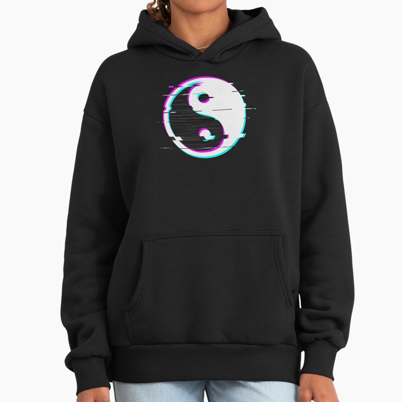 Glitch Yin Yang Unisex Hoodie Pullover Casual Streetwear Graphic Print 2