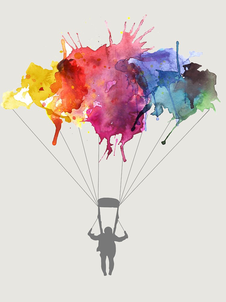 Skydiving, Skydiver Parachute, Parachuting. Watercolor Illustration Unisex Hoodie Pullover Casual Streetwear Graphic Print 3