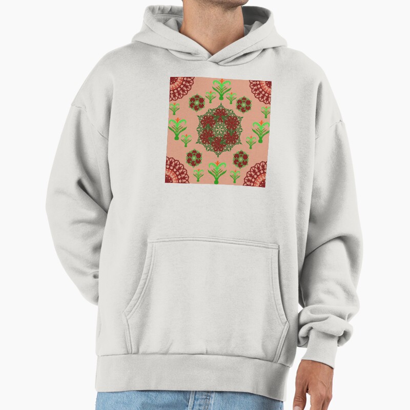 Folk Floral Mandala - Peach Garden Calm Unisex Hoodie Pullover Casual Streetwear Graphic Print