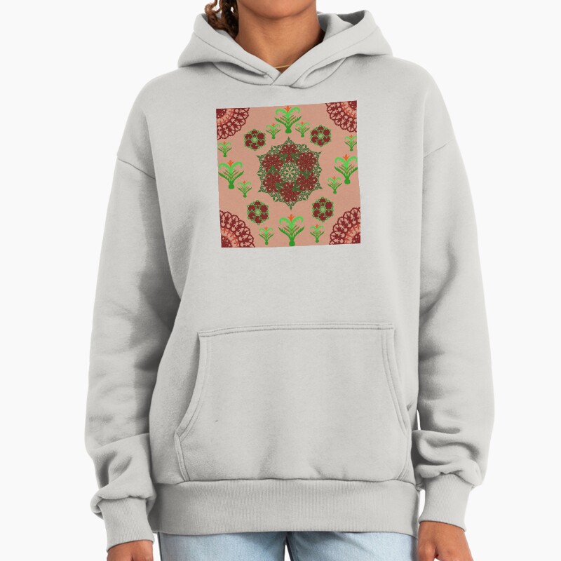 Folk Floral Mandala - Peach Garden Calm Unisex Hoodie Pullover Casual Streetwear Graphic Print 2