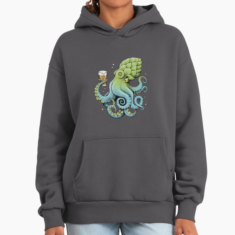 Hop-To-Pus Octopus Drinking Beer Unisex Hoodie Pullover Casual Streetwear Graphic Print 2