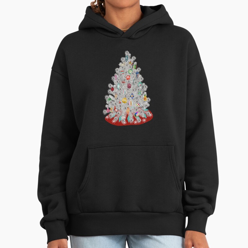 Vintage Aluminum Christmas Tree Unisex Hoodie Pullover Casual Streetwear Graphic Print 2