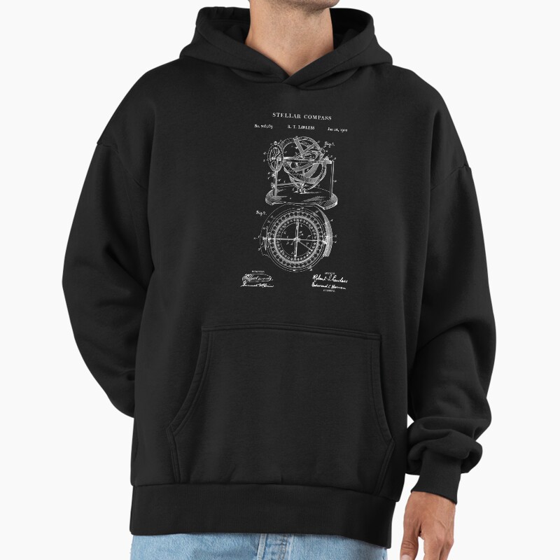 Stellar Compass Patent Print 1902 Unisex Hoodie Pullover Casual Streetwear Graphic Print