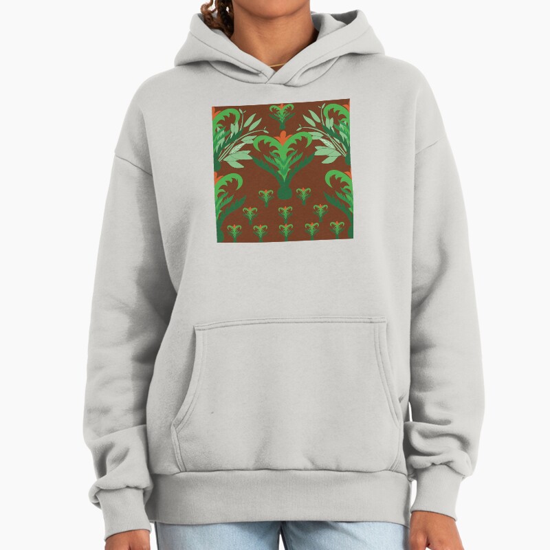 Tropical Night Bloom - Botanical Pattern In Earth Brown Unisex Hoodie Pullover Casual Streetwear Graphic Print 2
